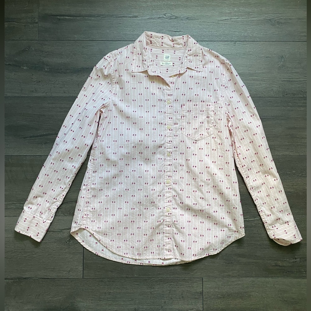 Gap Womens Fitted Boyfriend Shirt Pink Striped Button Down Size Medium NWT - Picture 7 of 8